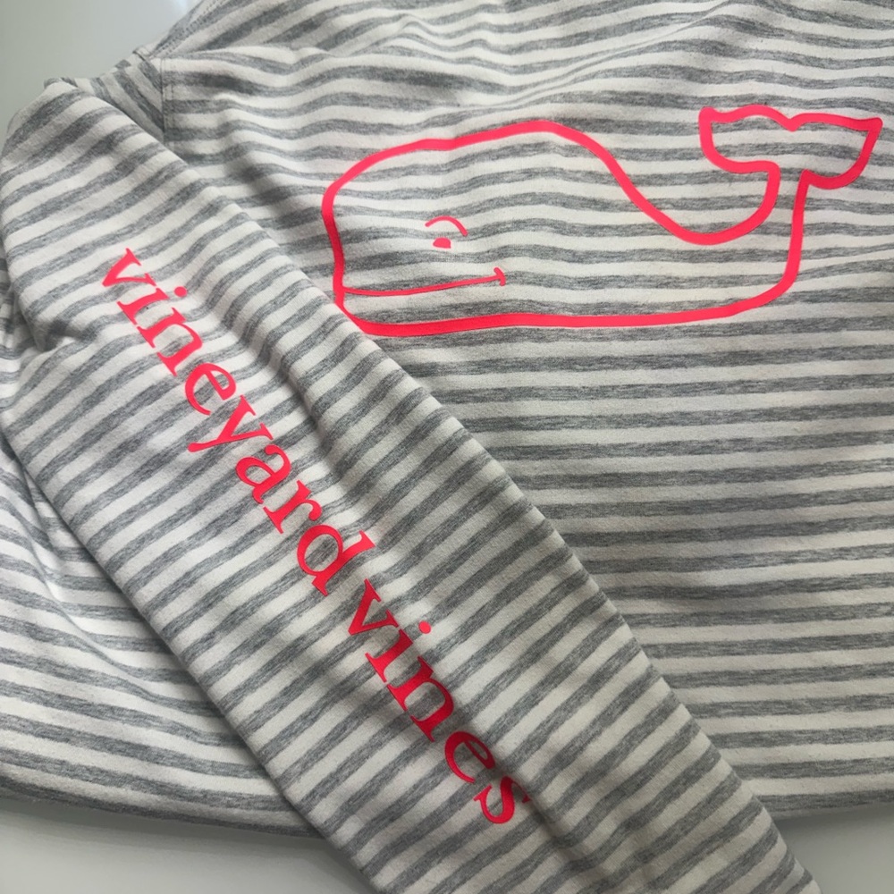 Vineyard Vines Gray Striped Hoodie with Pink Logo